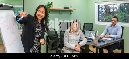 Business meeting presentation with diverse colleagues collaborating on new strategies Stock Photo