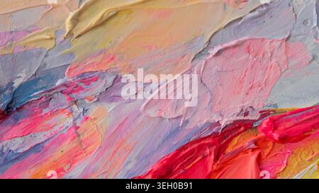 Oil painting using palette knife with various colors creating a unique artwork on canvas Stock Photo