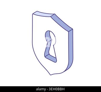 Isometric shield icon with keyhole. Line art vector for cybersecurity, data protection, safe storage, access control concepts. Stock Vector