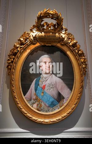 The oval pastel portrait of King Louis XVI, created around 1774 by Joseph Duplessis, is preserved in the collection of the Musée Carnavalet in Paris. Stock Photo