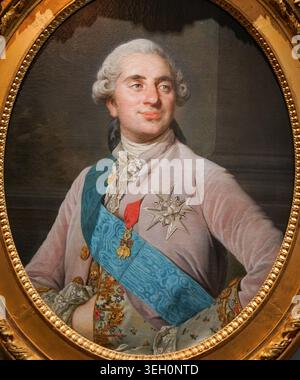 The oval pastel portrait of King Louis XVI, created around 1774 by Joseph Duplessis, is preserved in the collection of the Musée Carnavalet in Paris. Stock Photo