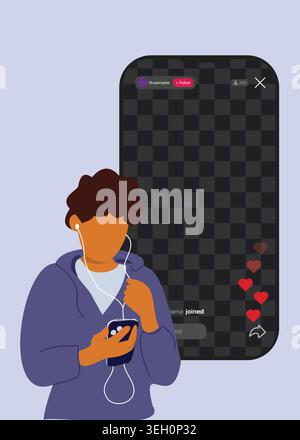 social media live streaming illustration with smartphone and online interaction Stock Vector