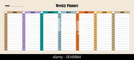 Weekly colorful planner, time management. Vector design. Stock Vector