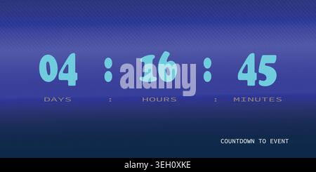 Digital Countdown Timer Graphic Showing Days Hours and Minutes Remaining Stock Vector