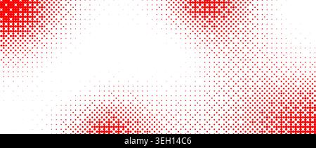 Red bitmap pixelated texture. Dotted dither gradient pattern background. 8 bit halftone faded pop art gradation wallpaper. Vanishing raster video arcade game backdrop for banner, poster, cover. Vector Stock Vector