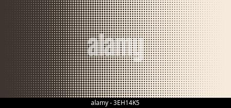 Retro beige halftone gradient background. Aged fading repeating polka dot texture. Repeated dotted gradation pattern. Vanishing comic pop art overlay backdrop. Vector cartoon raster effect wallpaper Stock Vector