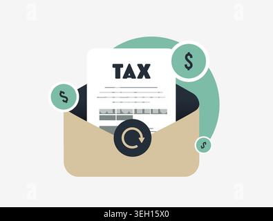 Tax document coming out of an envelope, representing annual financial obligations, government levies, important payment deadlines, income taxation, and expense management for citizens illustration Stock Vector