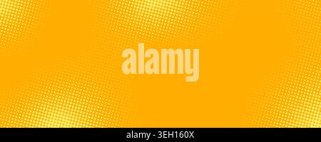 Yellow halftone background. Retro orange comic gradient pattern. Bright hot pixelated dotted texture overlay. Cartoon pop art faded grain backdrop for poster, banner, advertisement, brochure. Vector Stock Vector