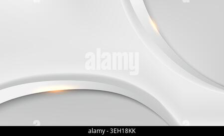 Elegant abstract white and grey background with smooth layered curves and subtle gold light highlights for luxury modern banner design Stock Vector