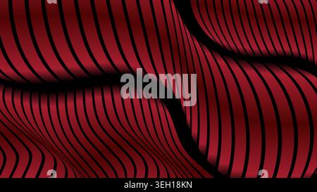 modern 3D abstract background elegant metallic red and black wavy stripes with deep shadows to enhance visual depth Stock Vector