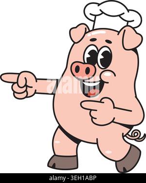 Cute Pig Chef Cartoon Character Pointing Direction Illustration Stock Vector