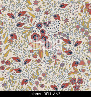 Delicate Botanical Meadow Flowers Fabric Pattern Stock Vector