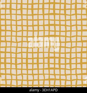 Hand Drawn Mustard Yellow Grid Pattern Stock Vector