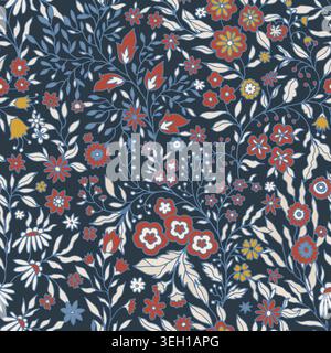 Rich Midnight Botanical Wildflower Field Design Stock Vector