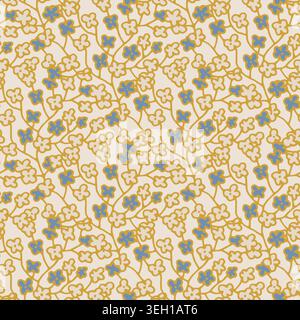 Sweet Cream Calico Floral Vines Textile Stock Vector