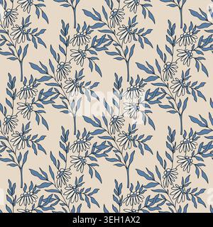 Monochrome Hand Drawn Daisy Branch Print Stock Vector