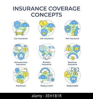 Insurance coverage multi color concept icons Stock Vector