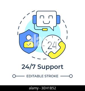 24 7 support multi color concept icon Stock Vector