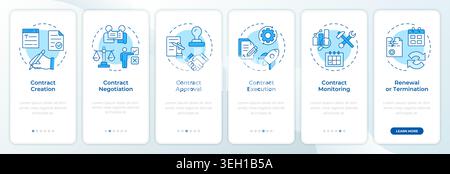 Full contract lifecycle stages blue onboarding mobile app screen Stock Vector