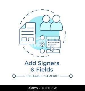 Add signers and fields soft blue concept icon Stock Vector