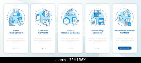 Project contract types blue onboarding mobile app screen Stock Vector