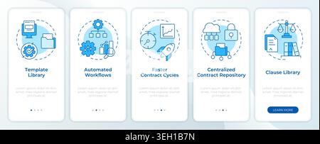 Legal tech platform tools blue onboarding mobile app screen Stock Vector