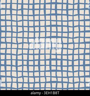 Hand Drawn Slate Blue Gingham Grid Stock Vector