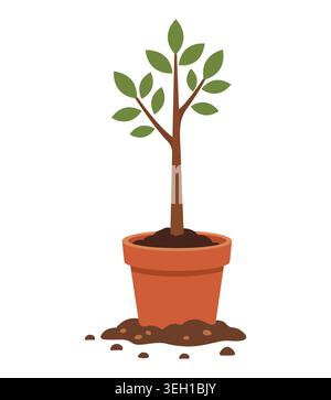 Young Green Plant Growing In A Clay Pot Cartoon Vector Illustration For Nature Design Stock Vector