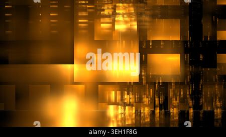 mix of golden shapes and patterns created in a digital style. scene captures a vibrant display of light and shadow with geometric forms. 3d render. Stock Photo