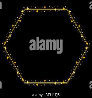 Golden Yellow Hexagon Border Frame With Glittering Star Pattern Decoration Stock Vector