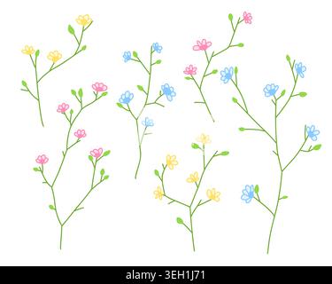 Set of hand drawn colorful spring flowers on white background. Stock Vector