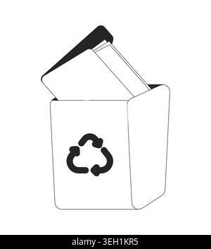 Recycling box filled with papers folder 2D line object Stock Vector
