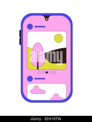 Social media feed on mobile phone 2D cartoon object Stock Vector