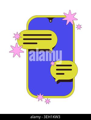 Smartphone chat messaging neubrutalism 2D cartoon object Stock Vector