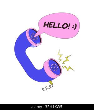 Retro telephone handset greeting 2D cartoon object Stock Vector