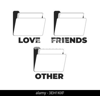 File folders labeled for organization 2D line objects set Stock Vector