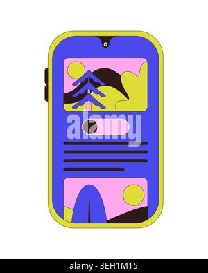 Mobile blog post interface with toggle switch 2D cartoon object Stock Vector