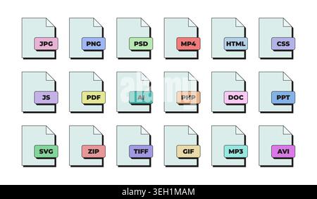 File format document neubrutalism UI overlay element set Stock Vector