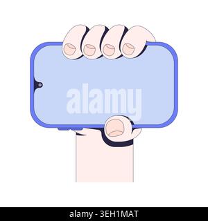 Raised hand holding phone with blank landscape screen instruction graphic Stock Vector