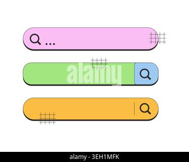 Search bar with magnifying glass neubrutalism UI overlay element set Stock Vector