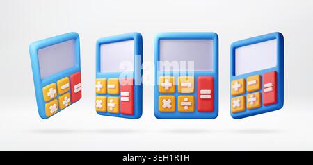 3D Set of blue plastic calculators. Stock Vector
