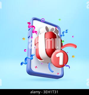 3D phone with gift box and notification number Stock Vector