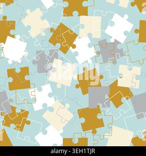 pattern with chaotic puzzle pieces and linear jags on light blue background for educational children wallpaper, autism awareness textile and creative Stock Vector