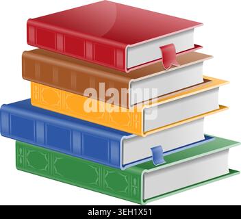 Education Concept - Stack of Colored Books with Bookmarks on transparent background. isolated vector illustration Stock Vector