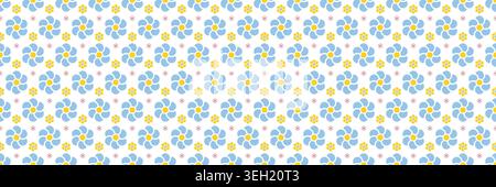 horizontal seamless pastel blue,yellow,pink flowers design for pattern and background. Stock Vector