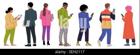 Vector set of diverse people seen from rear view Stock Vector