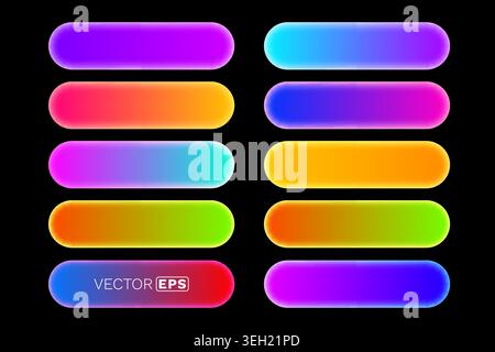 Vibrant gradient rounded buttons with neon glow effect. Modern colorful UI elements for web design. Vector illustration Stock Vector