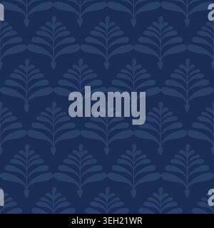 A hand-drawn floral pattern of twigs and leaves. Vector illustration. Geometric seamless pattern with stylized floral motifs,isolated on a dark backgr Stock Vector