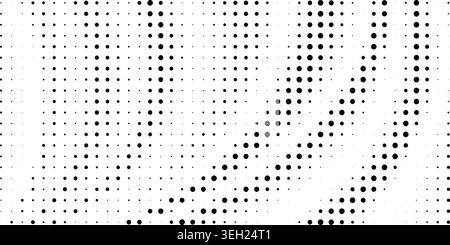 Monochrome vector halftone texture with curved dot gradients on a white background Stock Vector