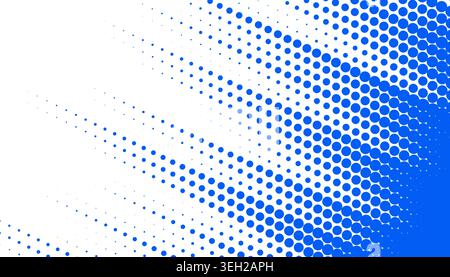 Abstract blue dot halftone pattern radiating as comic rays over white background Stock Vector